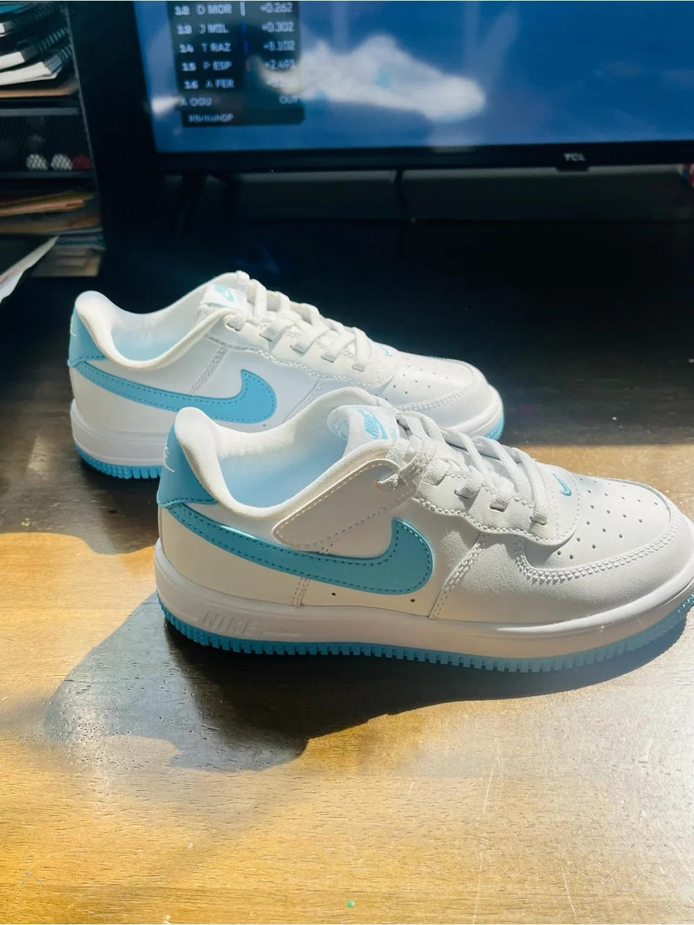 Nike Kids White and Light Blue Sneakers